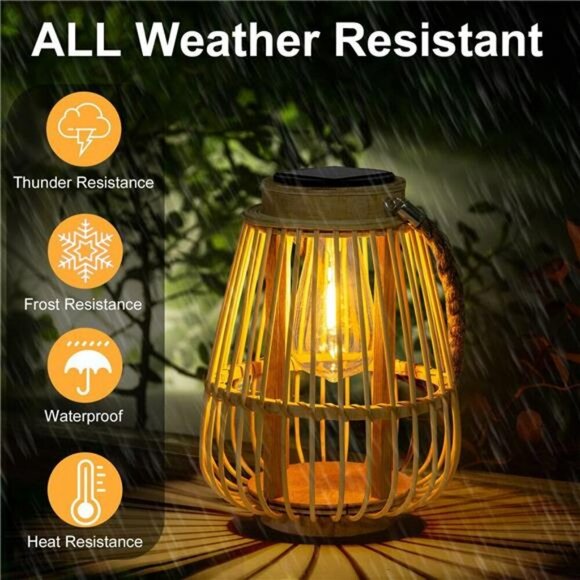 Solar Rattan Lantern Outdoor Hanging Garden Patio Light Waterproof Table Decor - Picture 4 of 8
